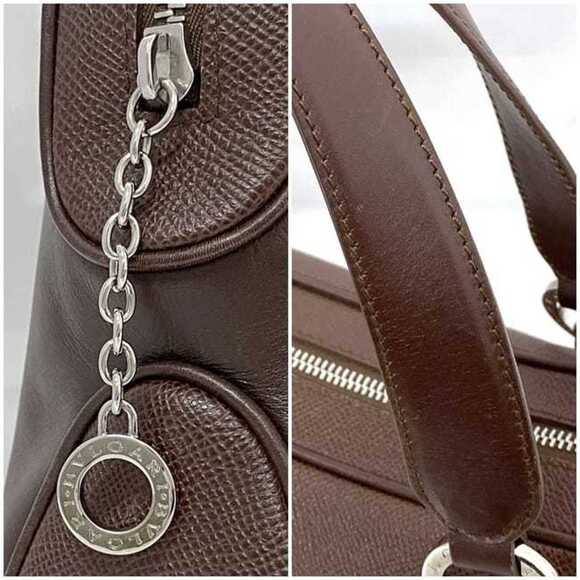 BVLGARI Handbag ec-22641 Dark Brown Leather Mini Boston Grain Women's Unisex